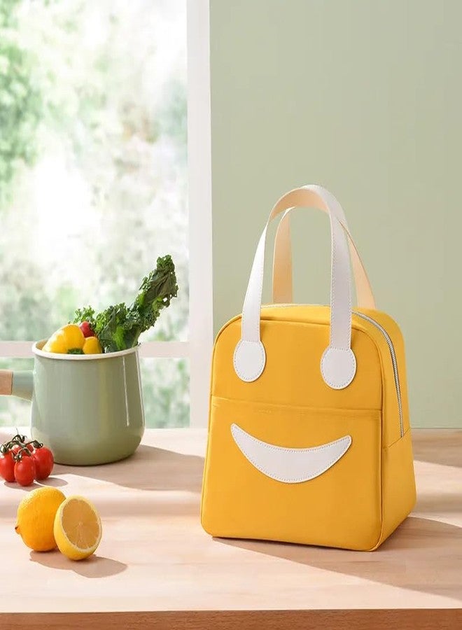 Nightstar Thermal Insulated Travel Lunch Bags Small for Women Work, Student Kids to School Leak-Proof Hot Cold Lunch Bag Reusable Tote Bag (1 Pc) (Smiley Bag Small-Yellow) - Image 1